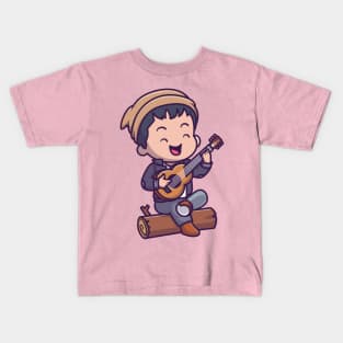 Cute Man Playing Guitar Cartoon Kids T-Shirt